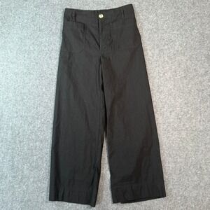 Maeve Anthropologie The Colette Wide Leg Crop Pants Black Size 27 Linen Blend